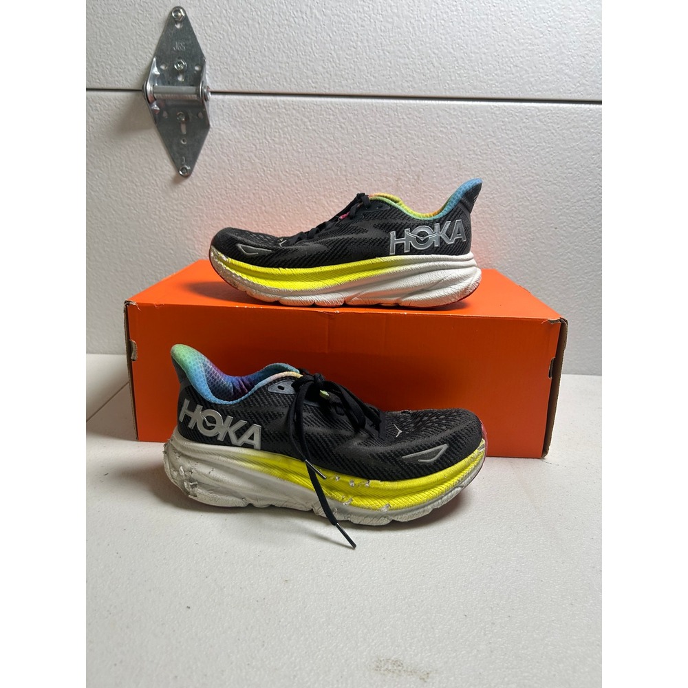 Hoka Clifton 9 Black Neon Rainbow Size 6B #3006